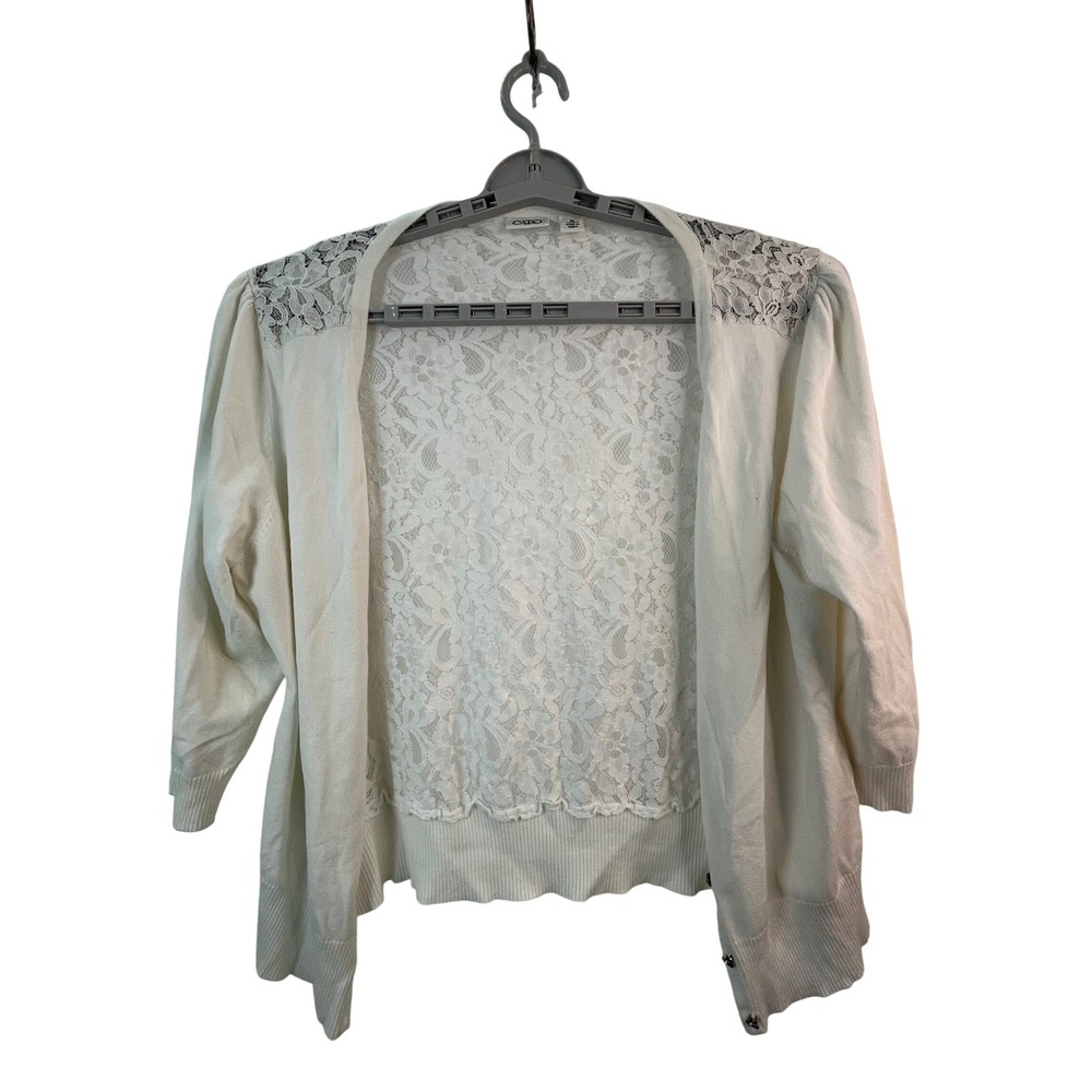 Cato Womens White Lace Back Cardigan‎ Sweater XL Boho Peasant Teacher Lagenlook